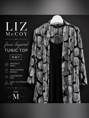 Mccoy Black & White Abstract Faux-Layered Tunic